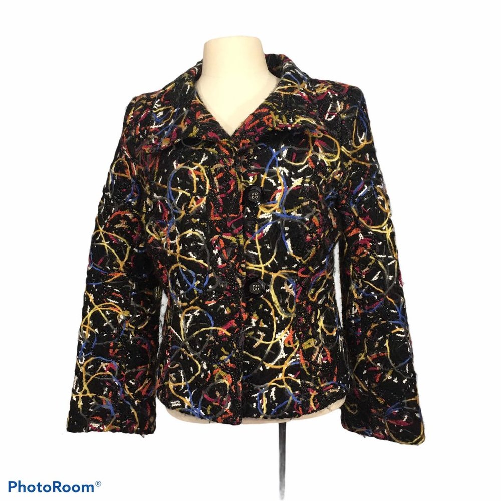 Ingenuity Colorful Yarn Swirled Womens Pea Coat, 4‎